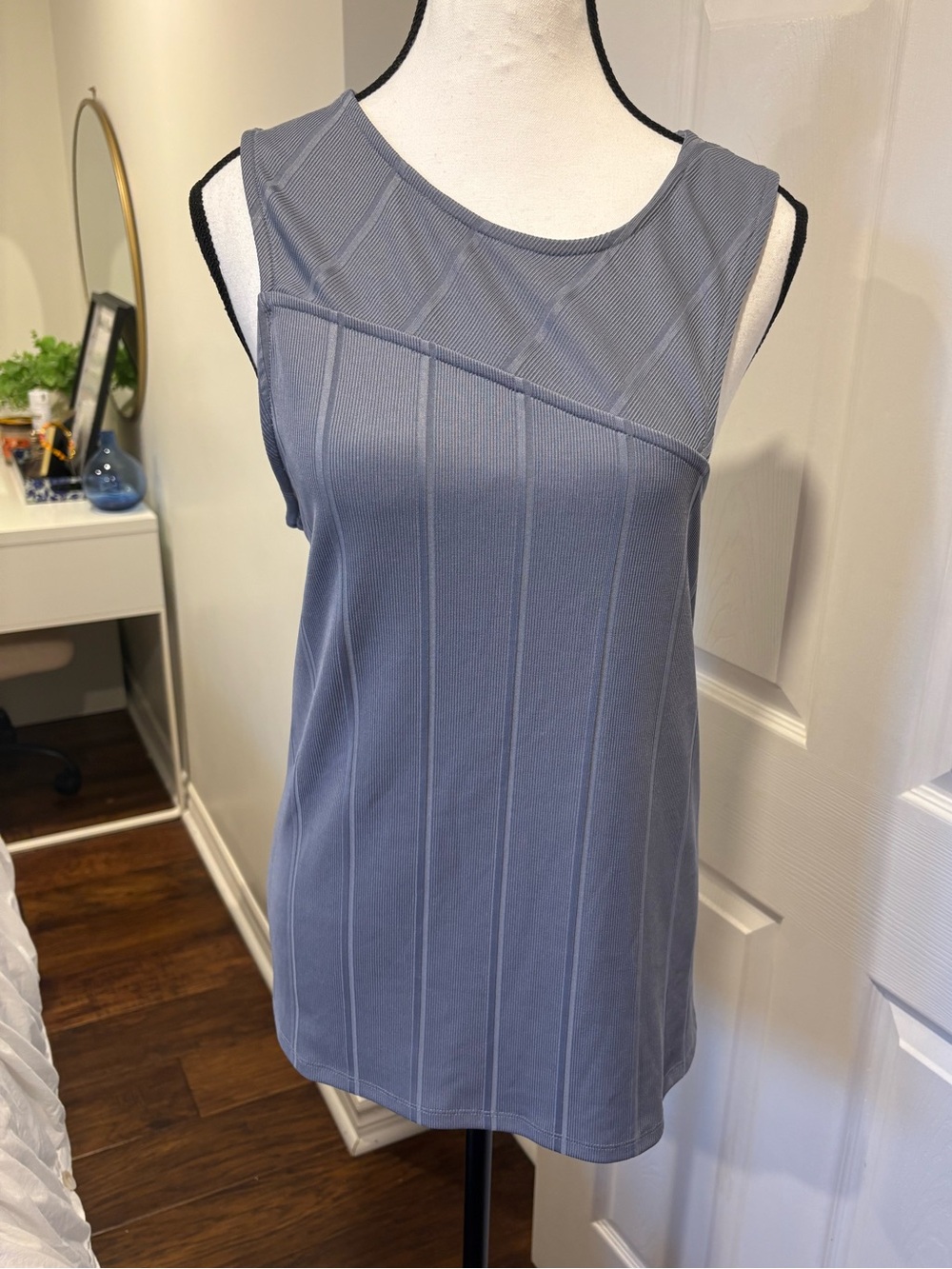 Addition Elle Slate Grey Ribbed Asymmetrical Mesh Tank Top 3X